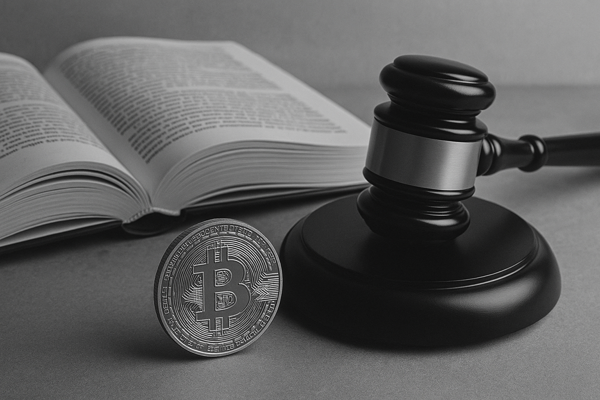 Bitcoin, book and gavel