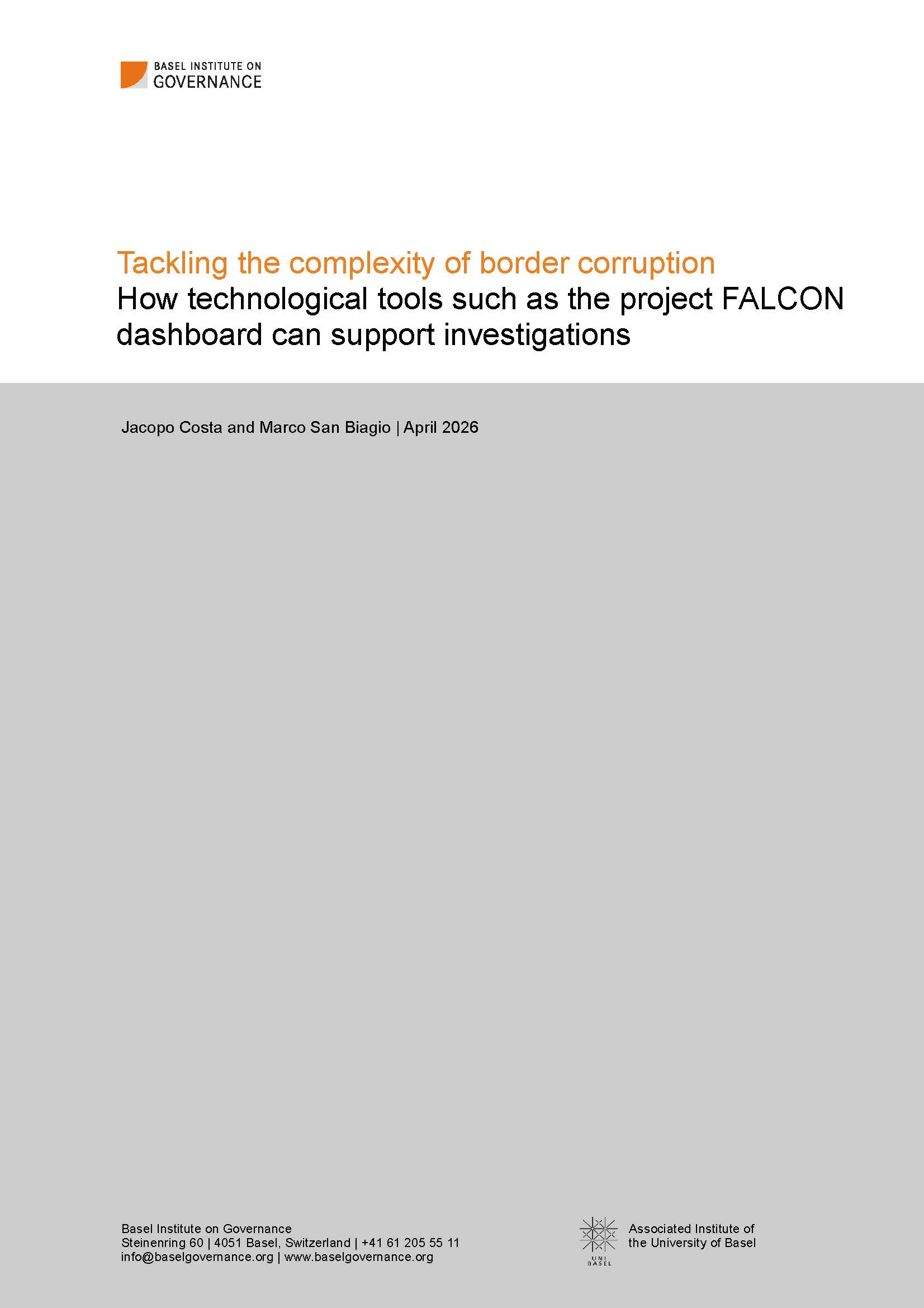 Cover of FALCON dashboard report on how technology can support border corruption investigations