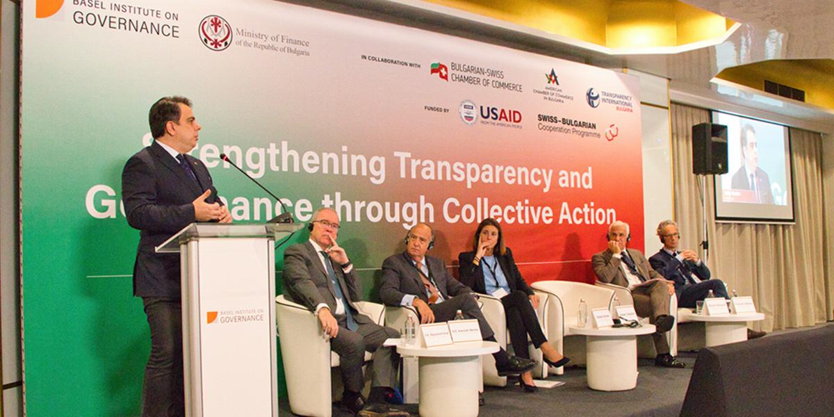 Bulgaria's Minister of Finance addresses high-level representatives from political, business, civil society and diplomatic sectors at our joint event in Sofia. Photo: Ministry of Finance of Bulgaria.